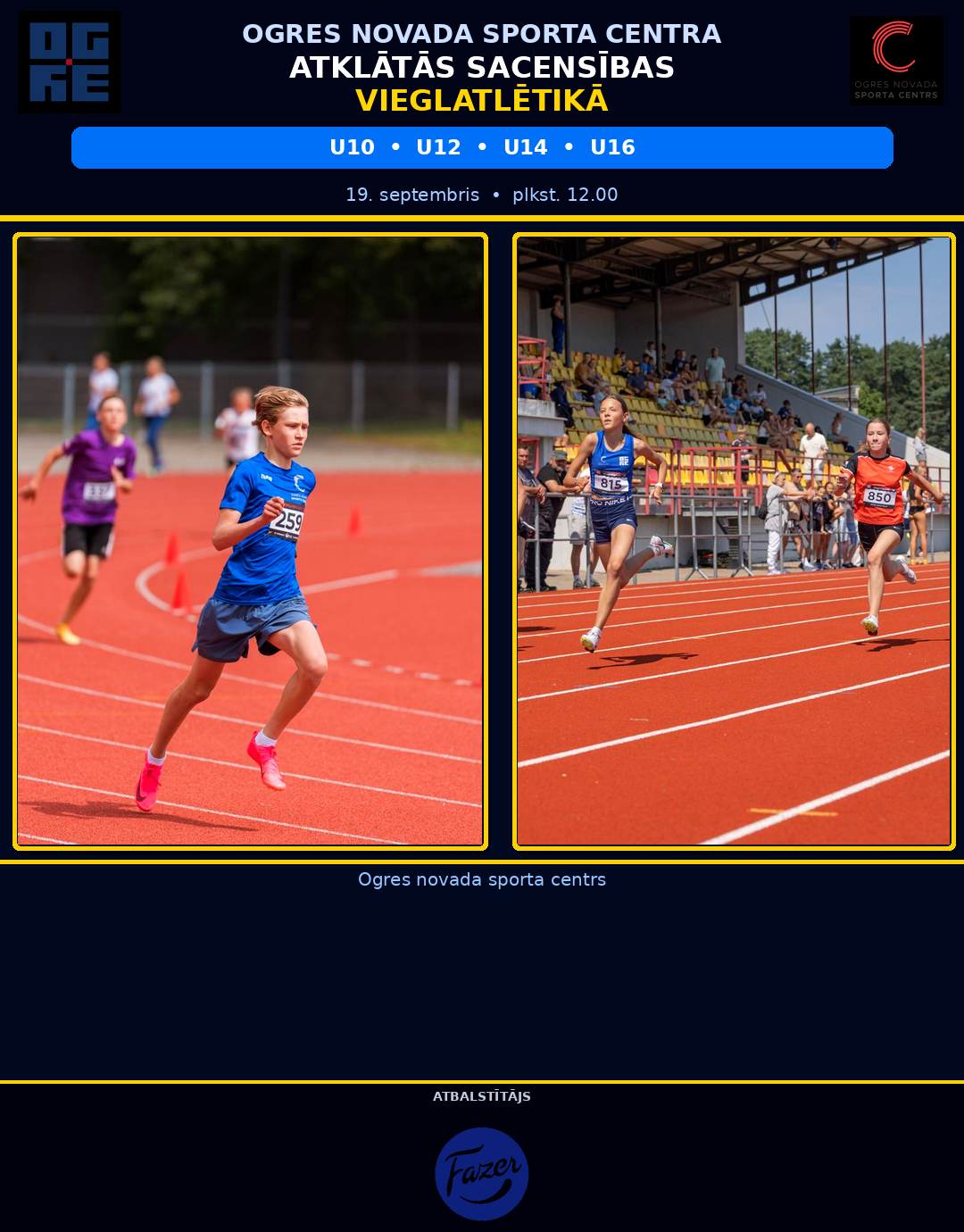 Ogres novada sporta centra atklātās vieglatlētikas sacensības U10, U12, U14 un U16 vecuma grupām