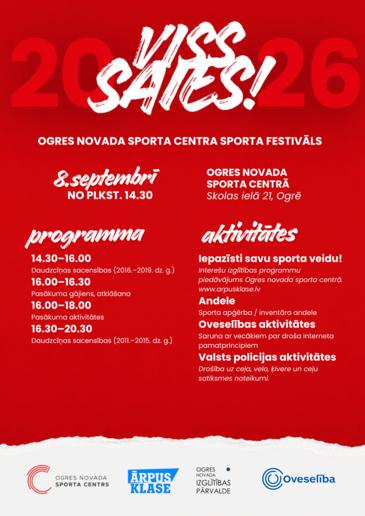 Sporta festivāls “VISS SAIES” 8. septembrī Ogres novada sporta centrā