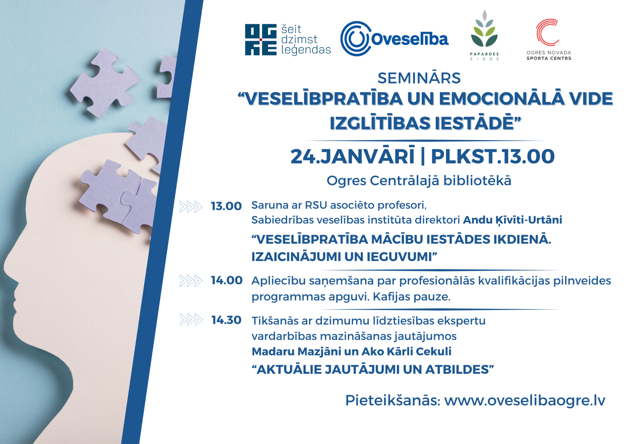 Seminārs “Veselībpratība un emocionālā vide izglītības iestādē” | 24.janvārī, Ogrē