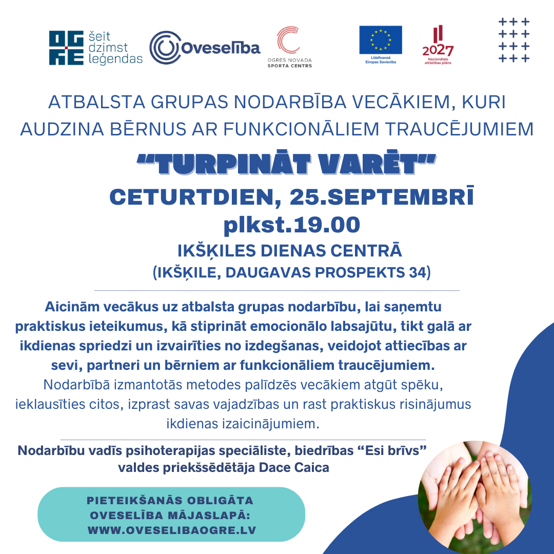 Atbalsta grupas nodarbība vecākiem, kuri audzina bērnus ar funkcionāliem traucējumiem, Ikšķilē, 25.septembrī