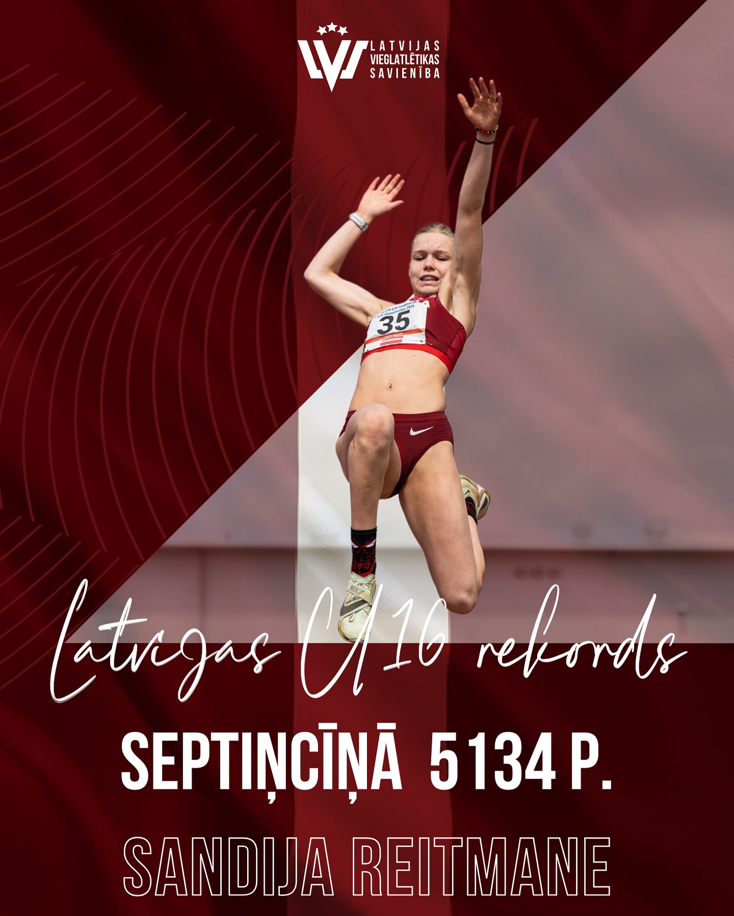 Sandijai Reitmanei Latvijas rekords U16 grupā septiņcīņā - 5134p