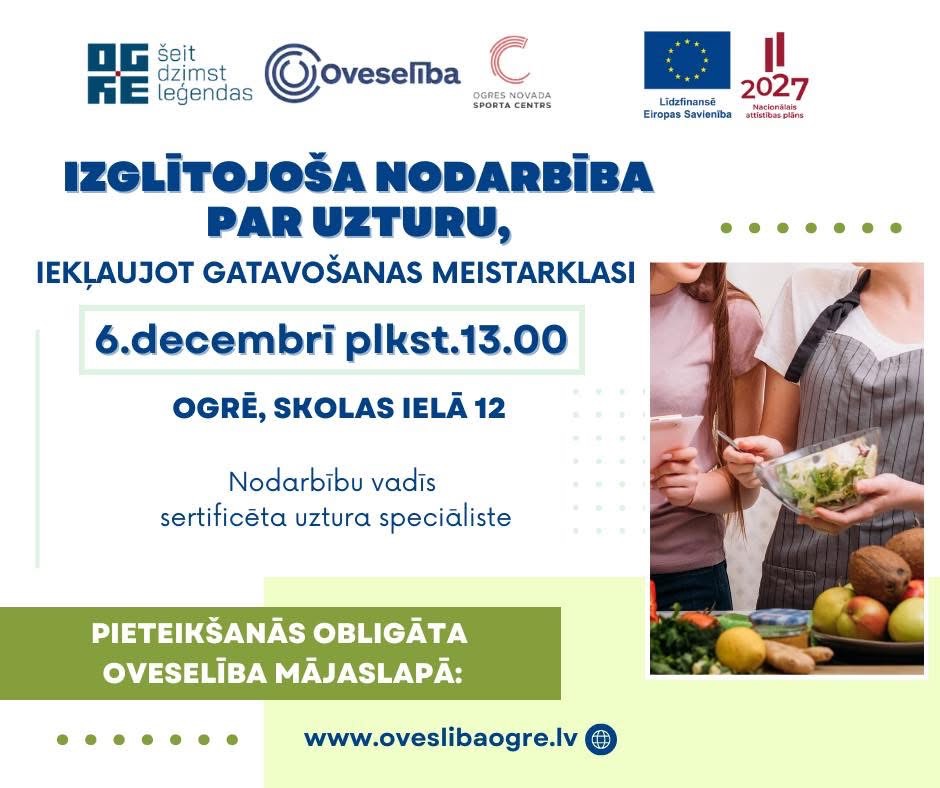 Izglītojoša nodarbība par uzturu + gatavošanas meistarklase