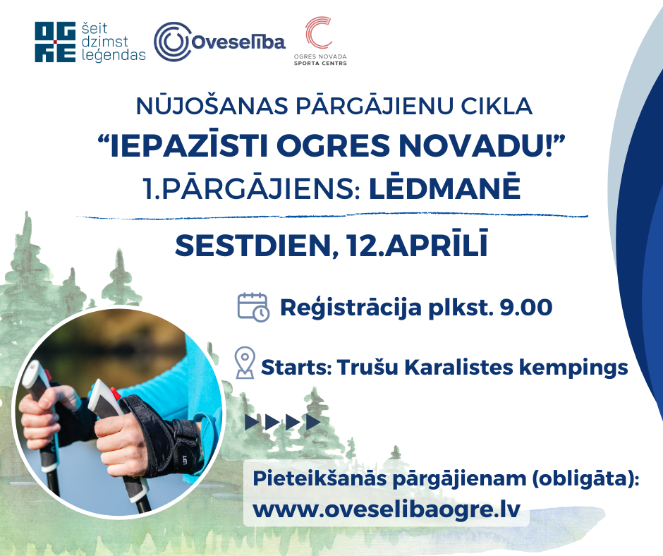 Nūjošanas pārgājienu cikla “Iepazīsti Ogres novadu!” 1.pārgājiens: Lēdmanē | 2025.gada 12.aprīlī
