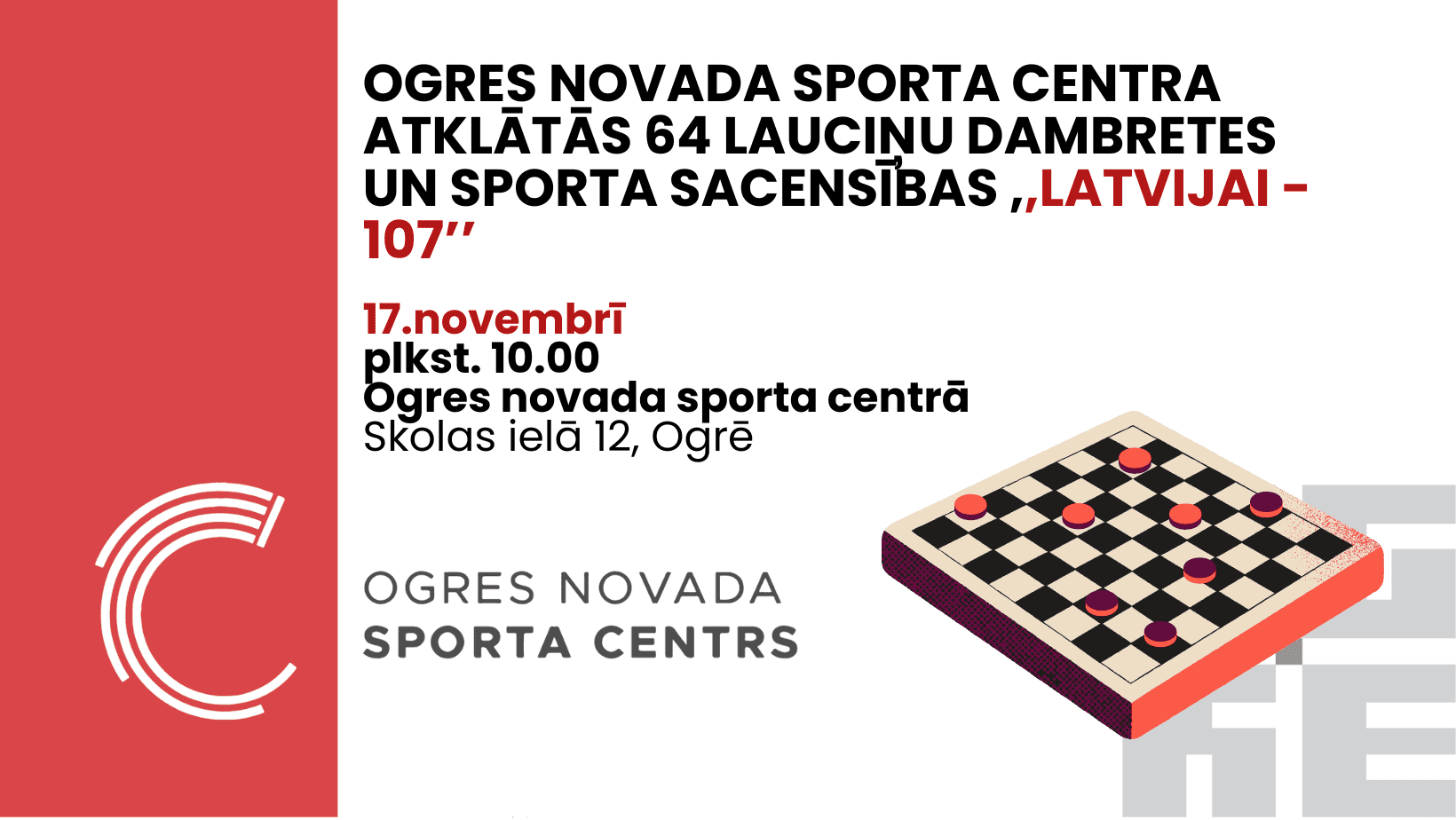 Ogres novada sporta centrā norisināsies dambretes sacensības “Latvijai – 107”