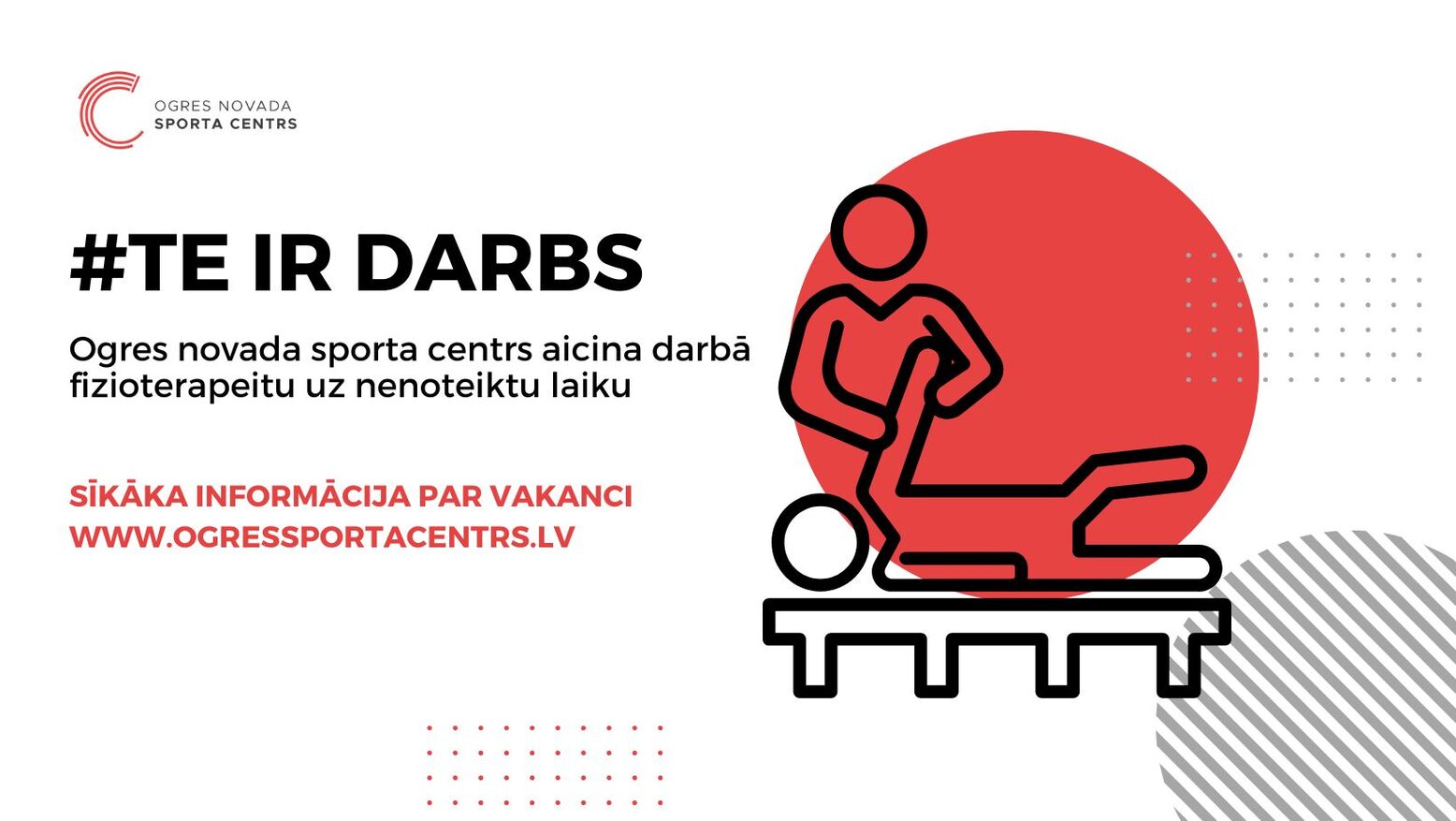 Ogres novada sporta centrs aicina darbā fizioterapeitu darbam uz nenoteiktu laiku