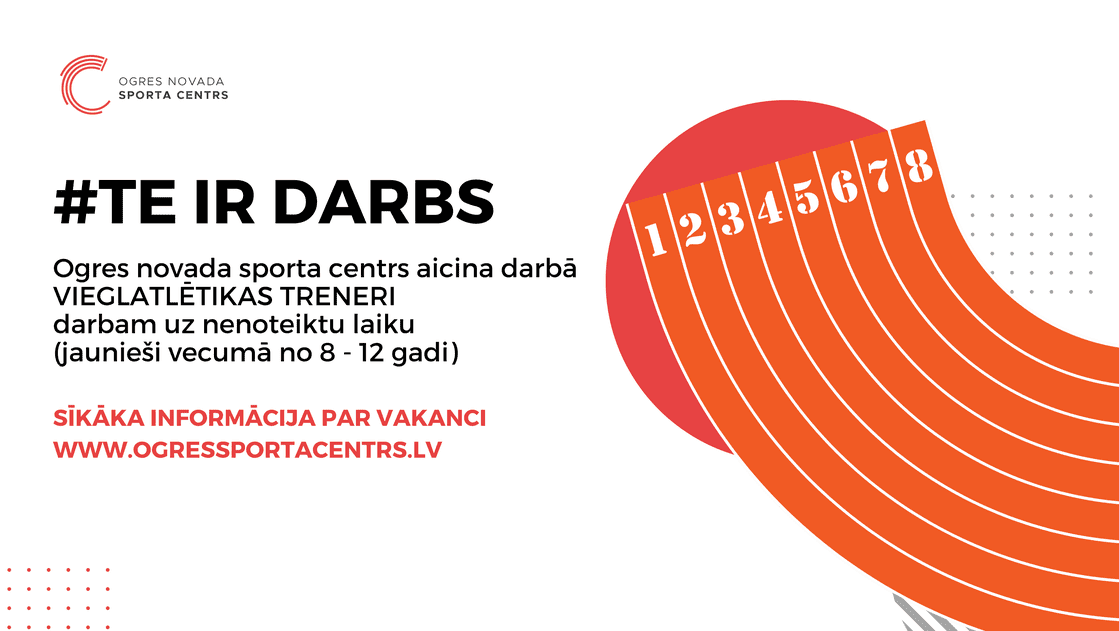 Ogres novada sporta centrs aicina darbā VIEGLATLĒTIKAS treneri darbam uz nenoteiktu laiku 