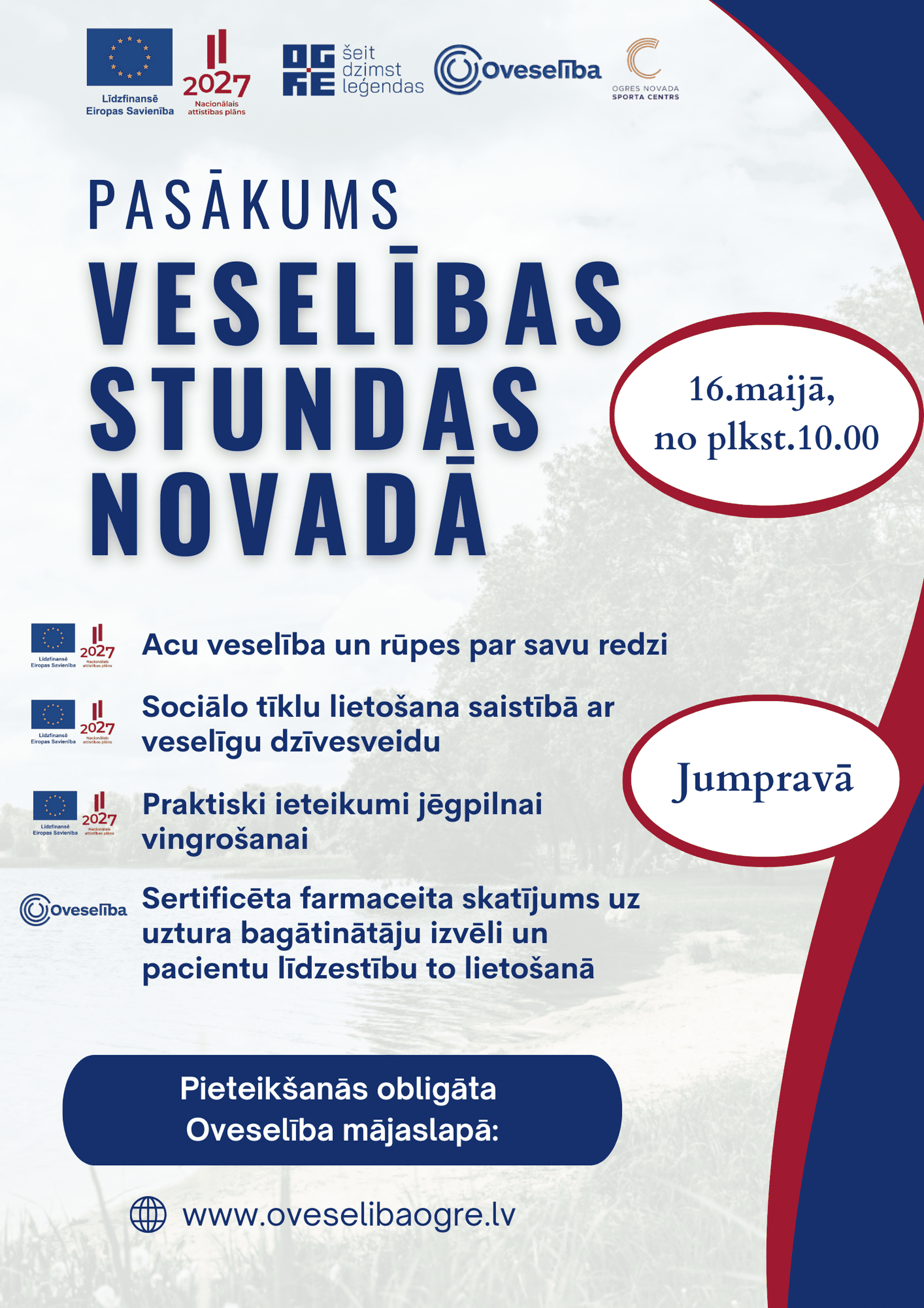 Pasākums “Veselības stundas novadā” | Jumpravā | 16.maijā no plkst.10.00