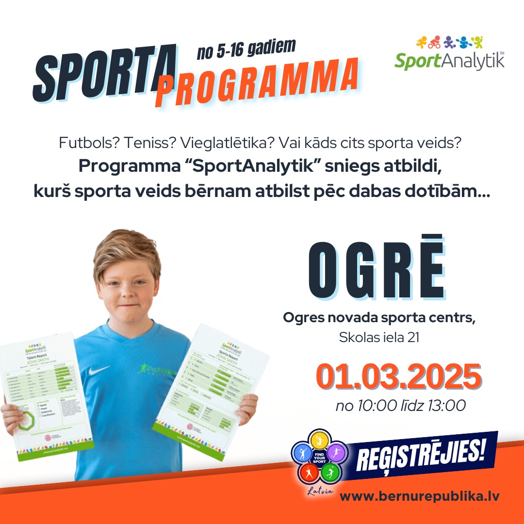 Atrodi Savu sporta veidu Ogrē 1.martā 